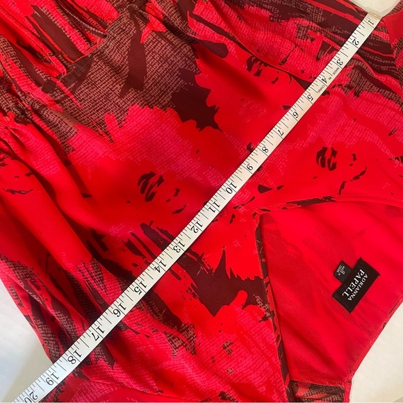 Adrianna Papell Women's Drawstring Waist Red Abstract Midi Dress Size 12 - Picture 11 of 12